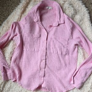 Soft Gauze Button-Up Shirt in Light Pink